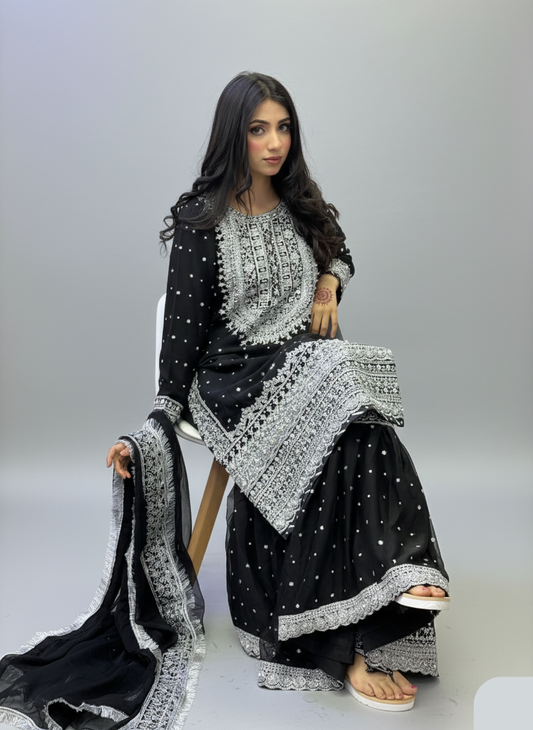 Luxury 3PC Embroidered Black Suit