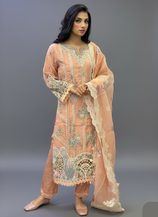 Peach Embroidered Chiffon Perfect Outfit